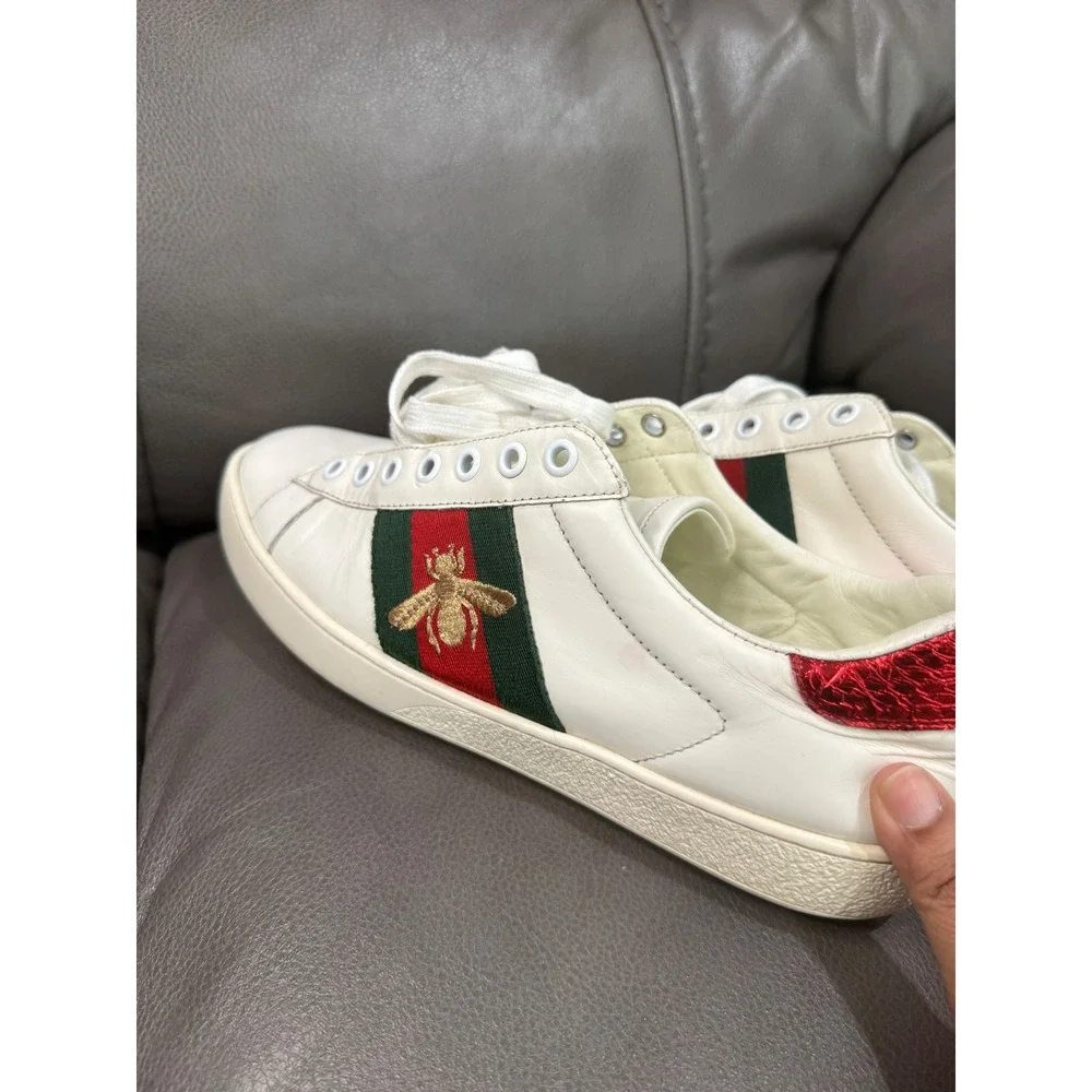 Gucci Ace Bee White Leather Sneakers Green Red Web Stripe 429446 Mens 41